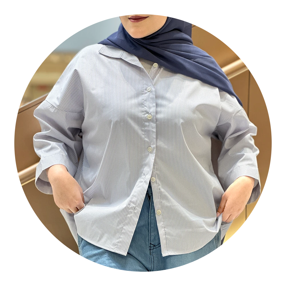 light blue striped oversized button-down shirt for modern modest wear